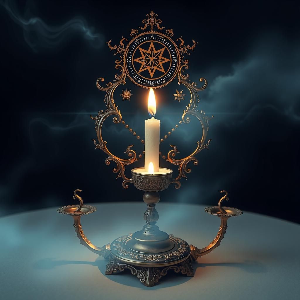 Ornate Golden Candle Holder with Mystic Symbols