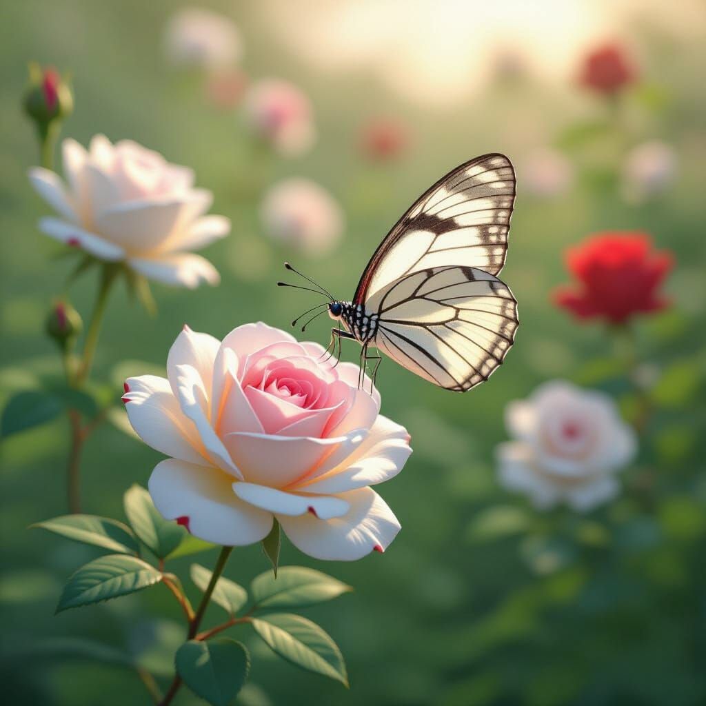 Veined White Butterfly in Flight, Anime-Style 3D Render