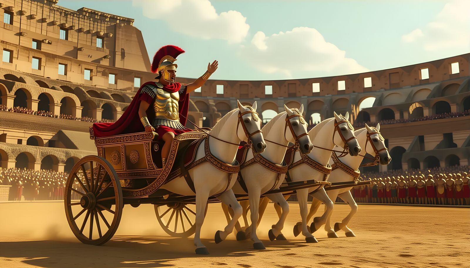 Julius Caesar in Ornate Chariot at Colosseum