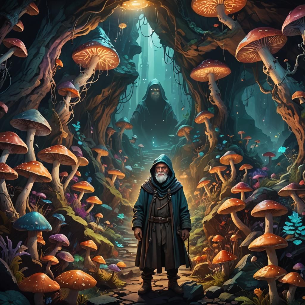 Mystical Cave Dweller in a Fantasy Illustration