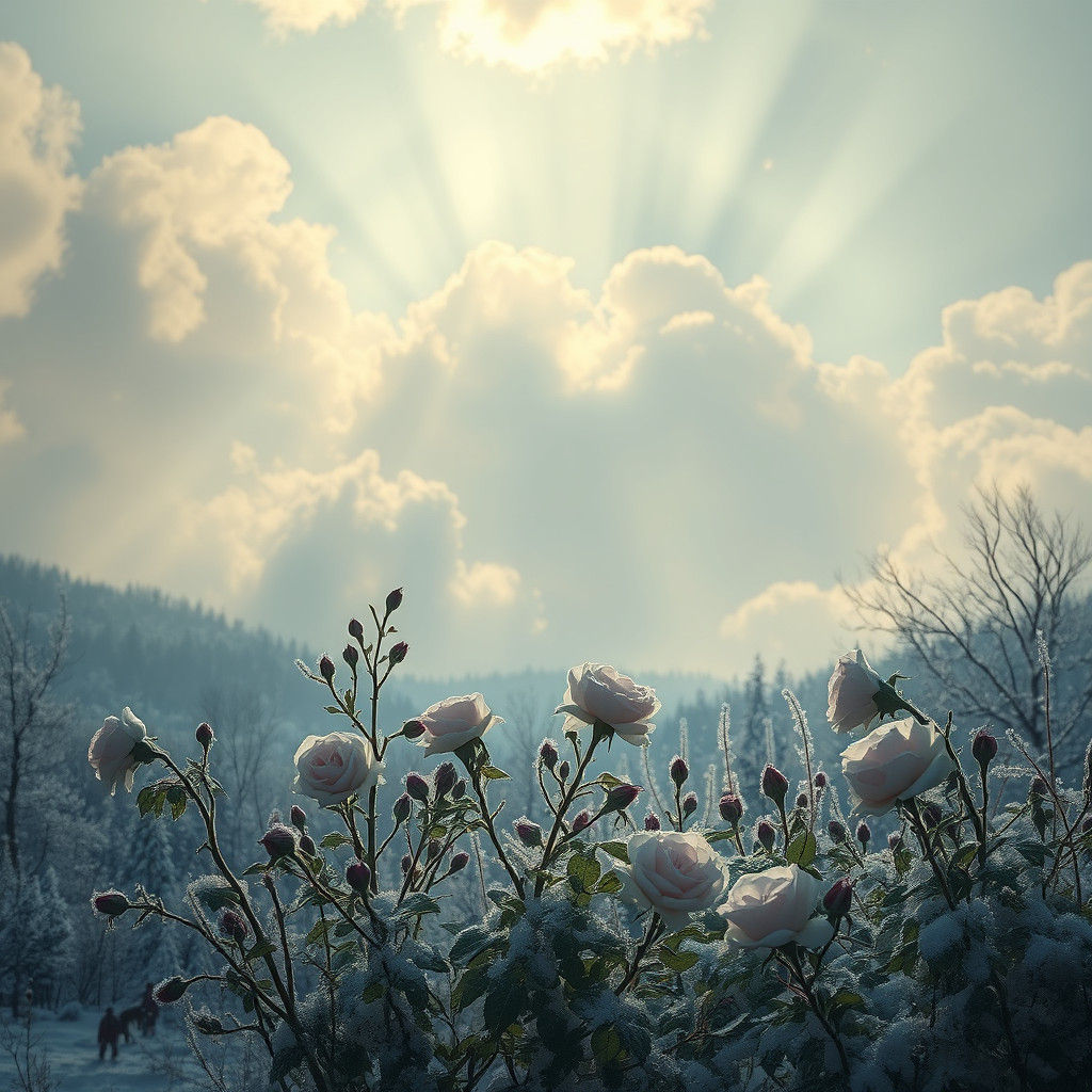 Winter Roses Landscape in Atmospheric Style