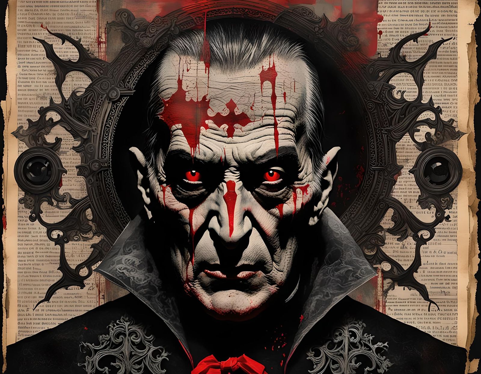 Gothic Vampire Portrait in Dark Collage Art