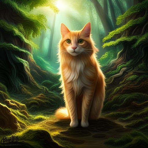 Magical Cat in Forest: Fantasy Concept Art