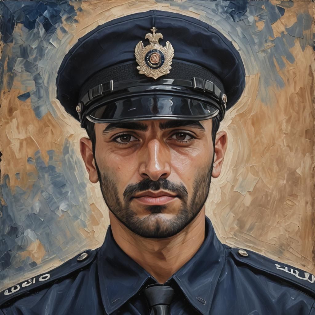 Arabian Policeman Portrait in Impressionist Style