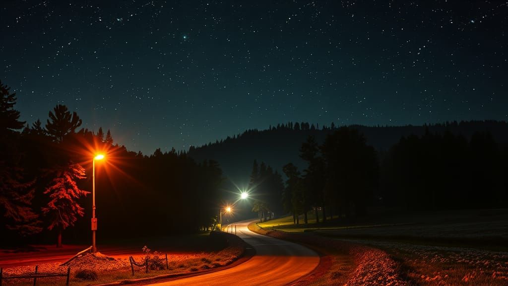 Night Village Under the Stars in Digital Painting