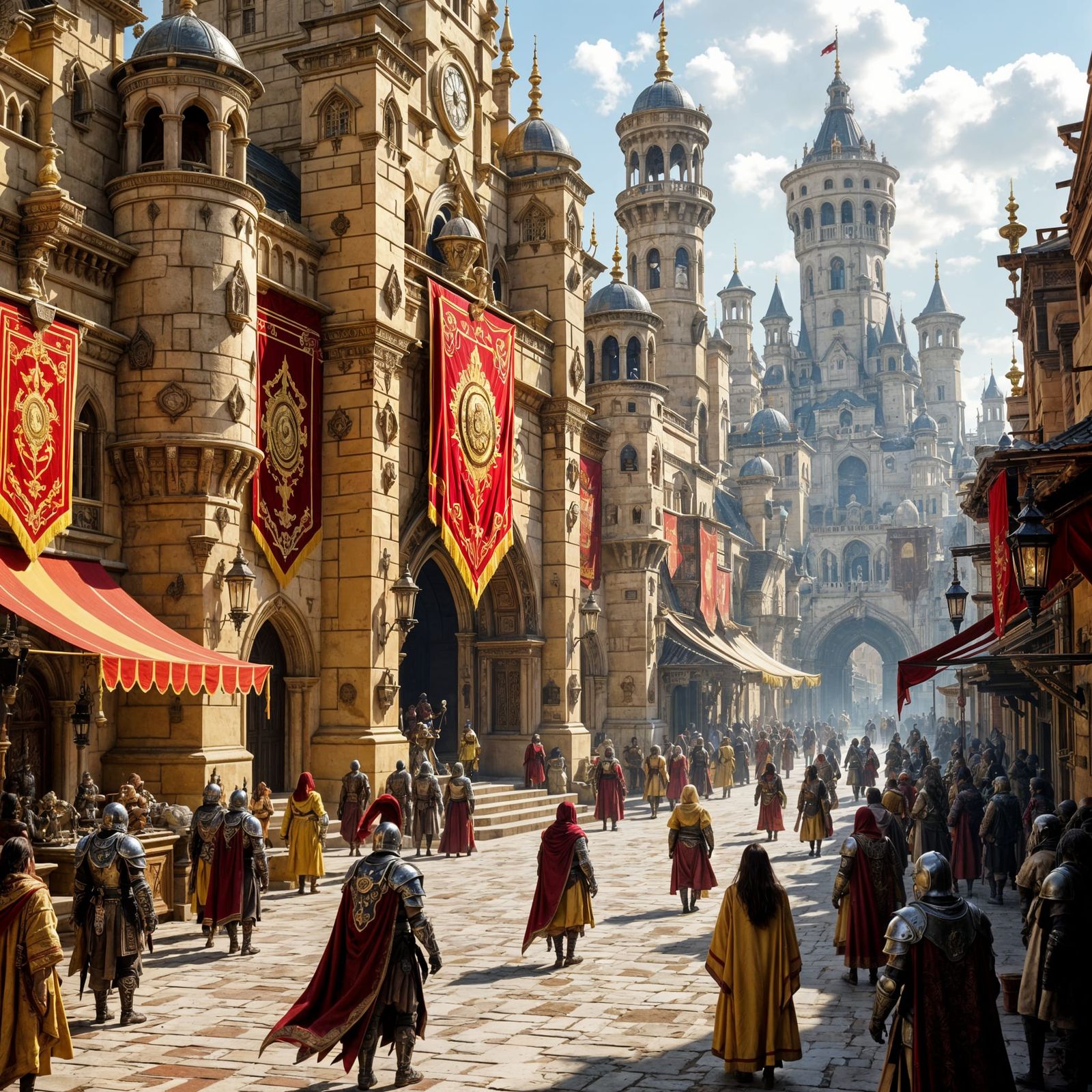 Fantasy City of Tan Stone and Iron with Red and Gold Details