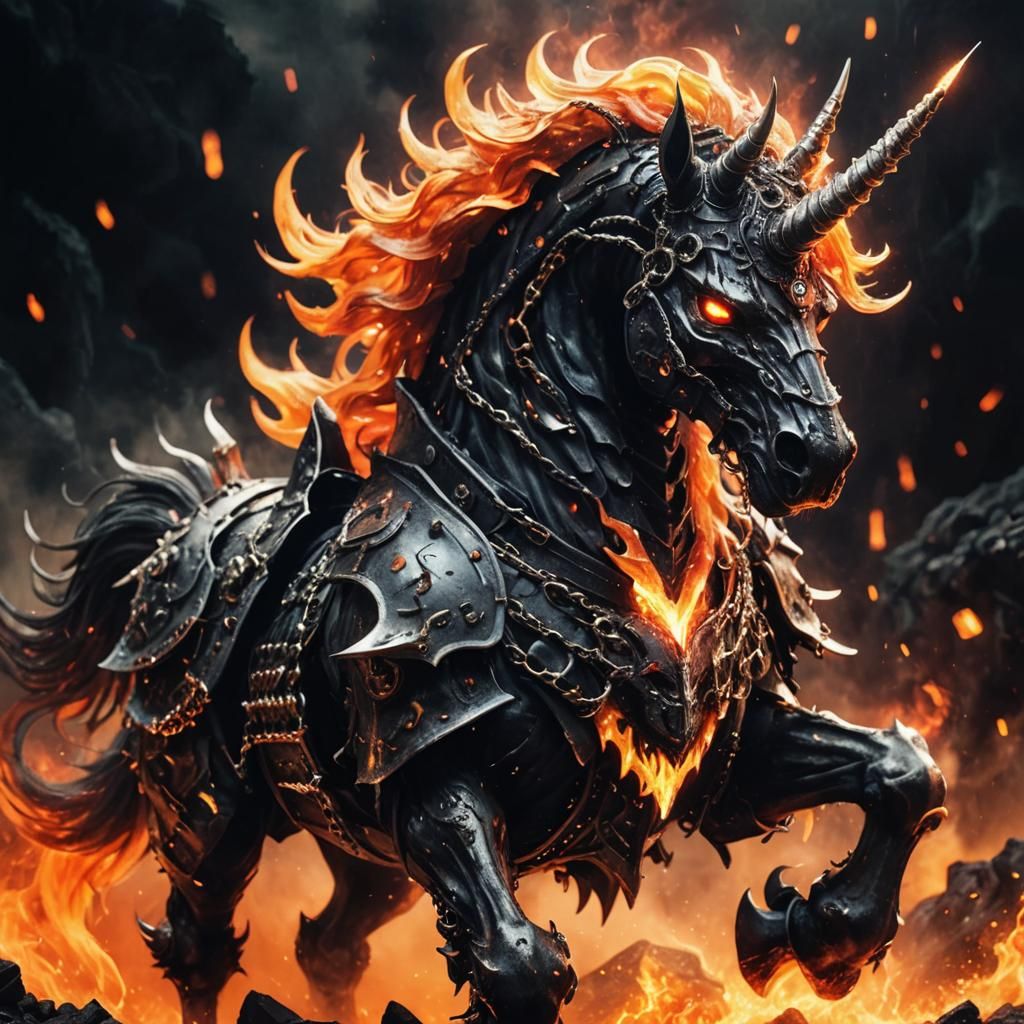 Demon Unicorn Apocalypse in Dark Fantasy Art