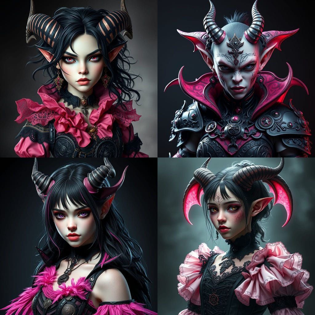 Ethereal Gothic Orc Maiden in Vibrant Pink and Black Attire