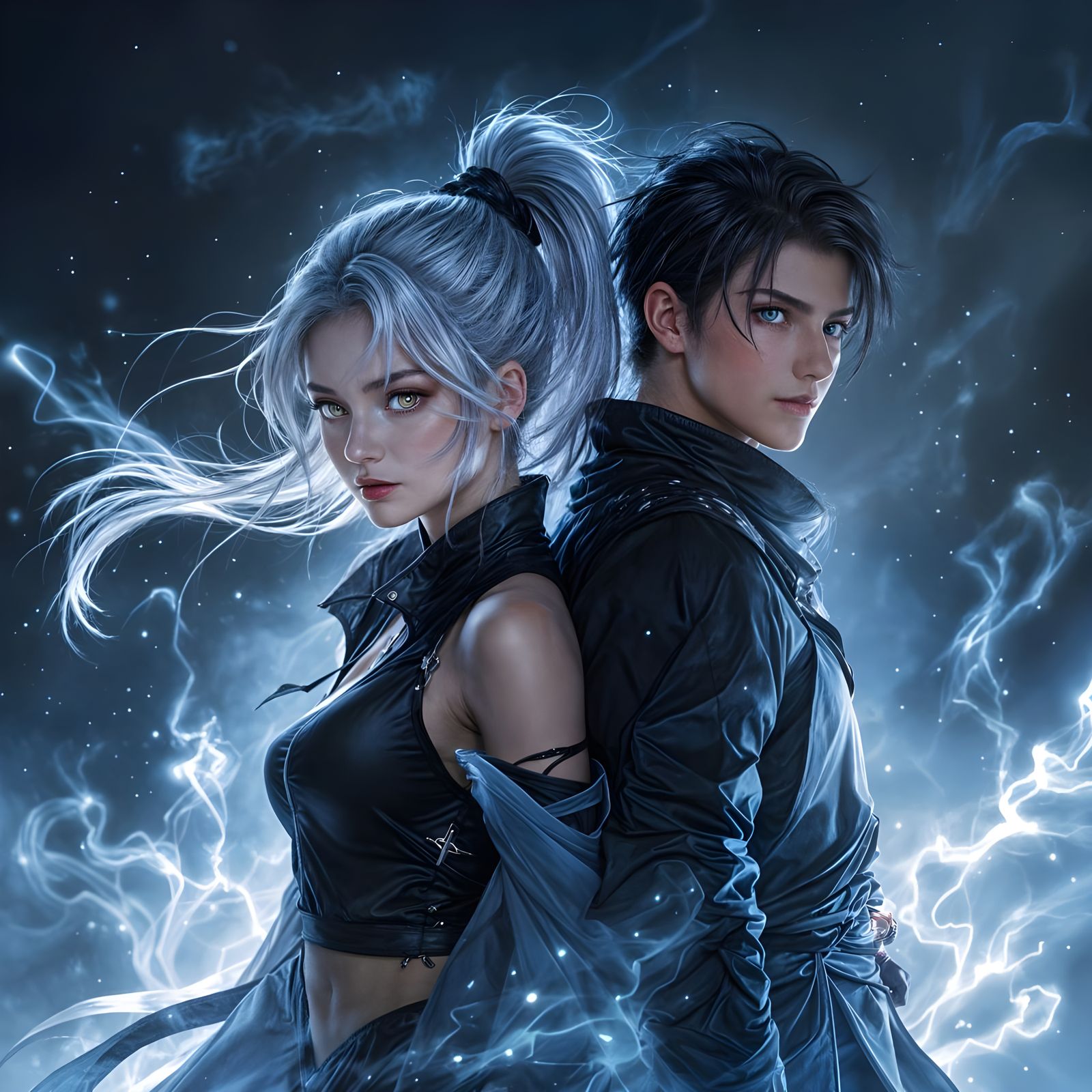 Fiery Ninja and Swordsman Duo Portrait