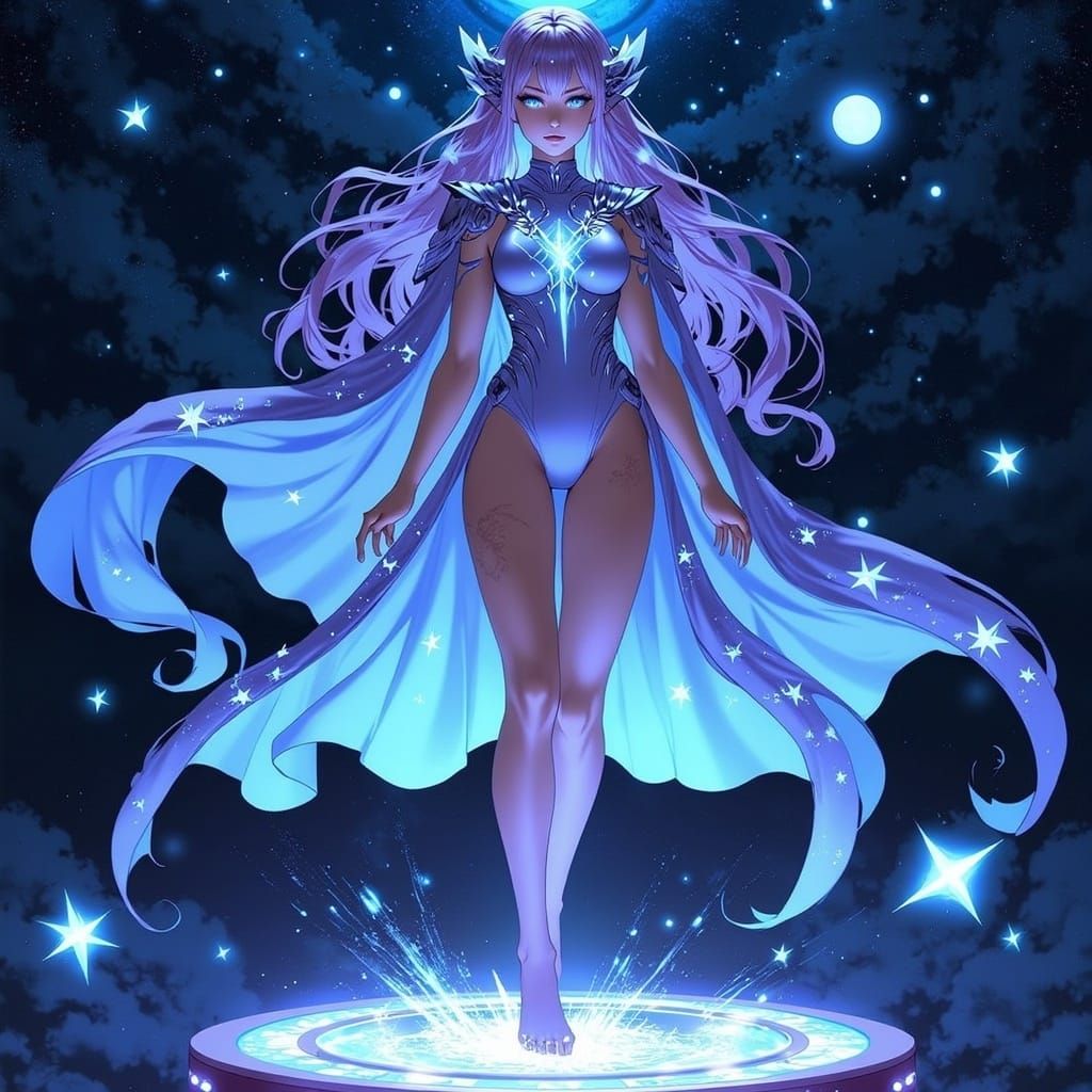 Elegant Female Mage Controls Starlight Magic