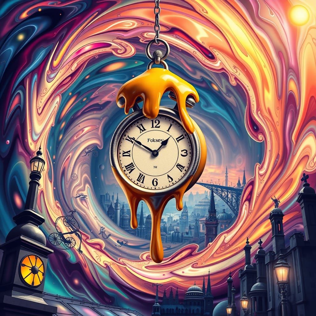 Melting Clock in Iridescent Vortex: A Fractal Zentangle Desi...