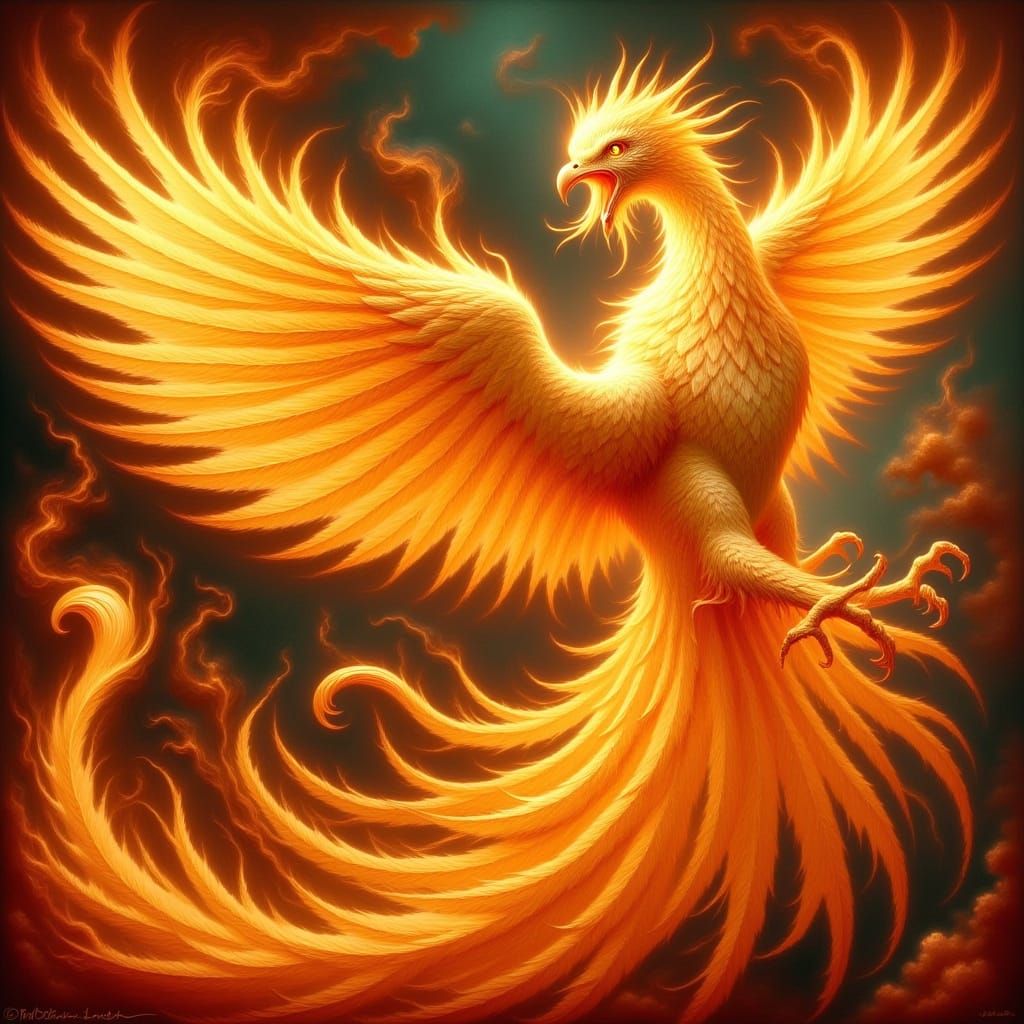 Golden Firebird with Oriental Crystal Eyes in Art Nouveau St...