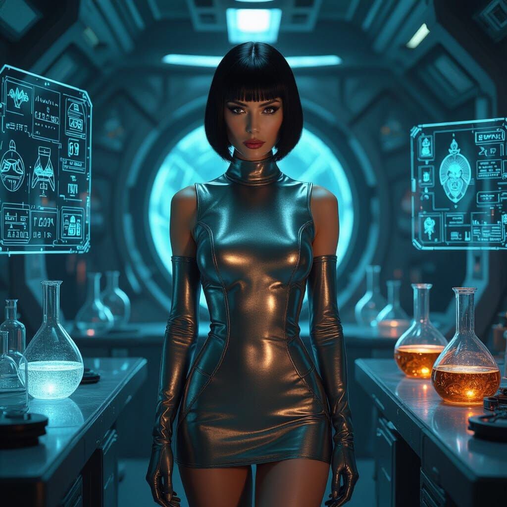 Futuristic Woman in Art Deco Laboratory