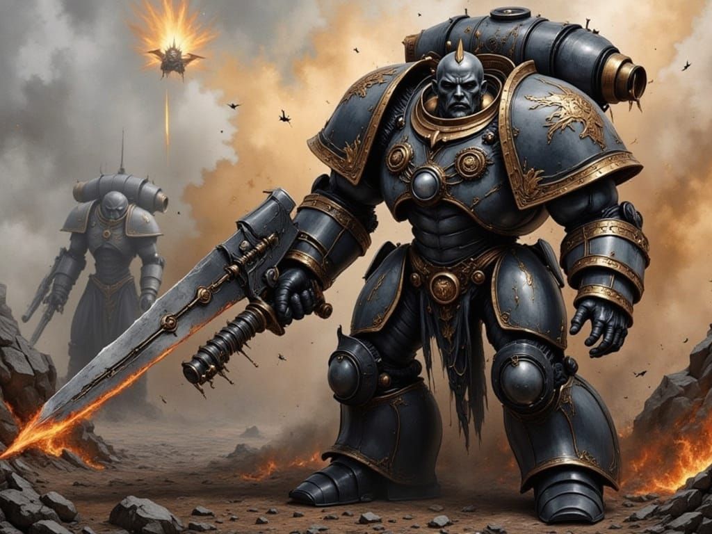 Loyal Space Marine Warrior in Grimdark Style