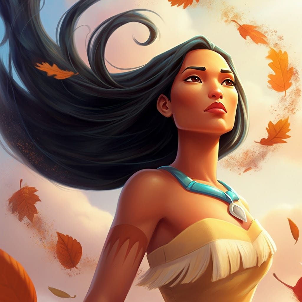 Regal Pocahontas in Whimsical Autumn Storm
