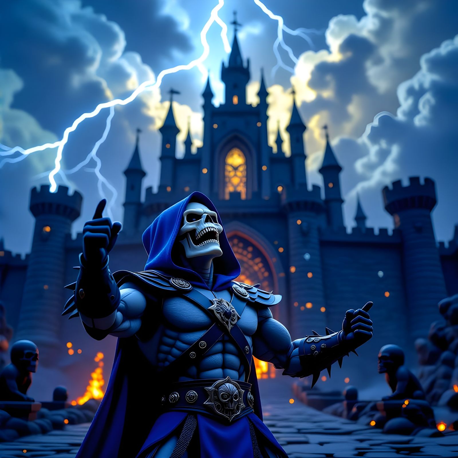 Skeletor Laughing Under Stormy Skies
