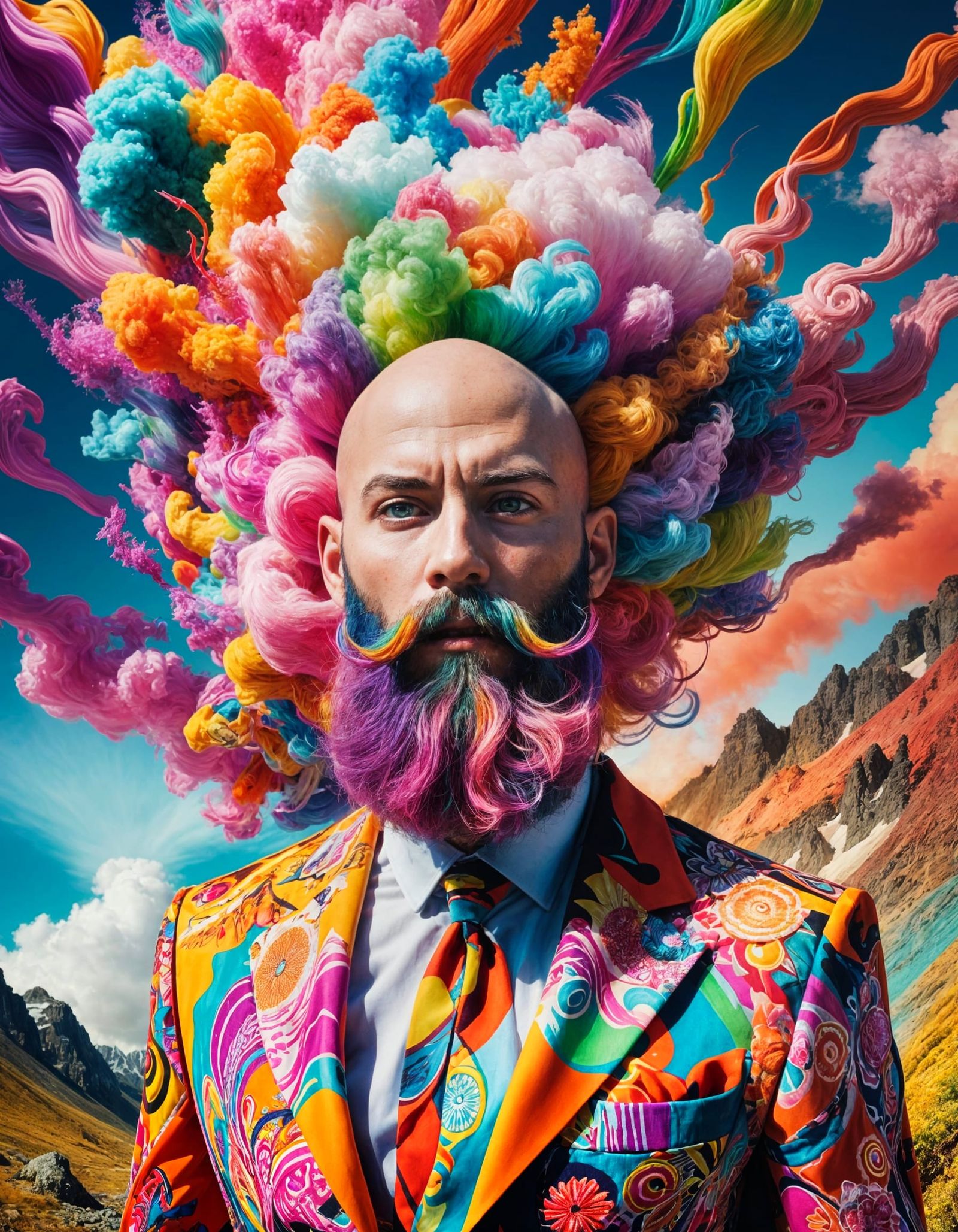 Surreal Beard Portrait in Editorial Style