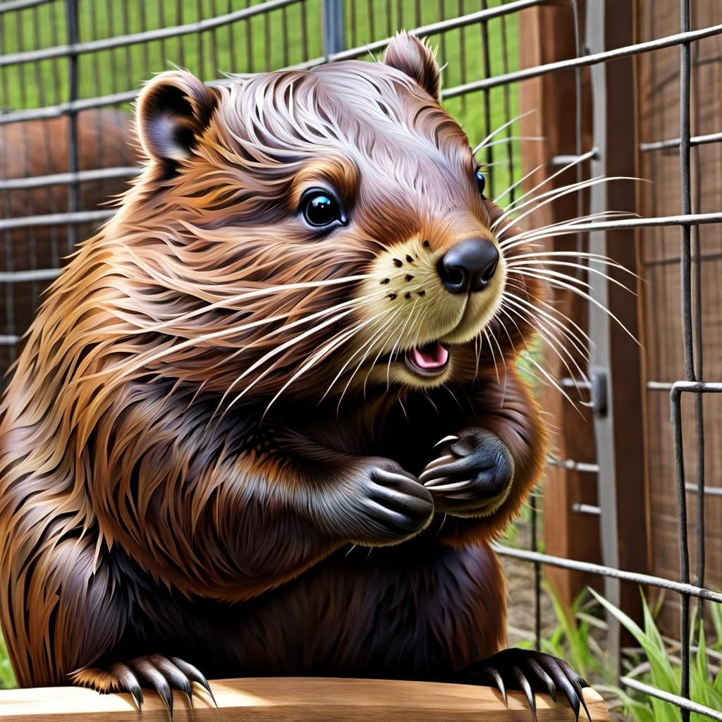 Caged Beaver: An Airbrush Art Depiction