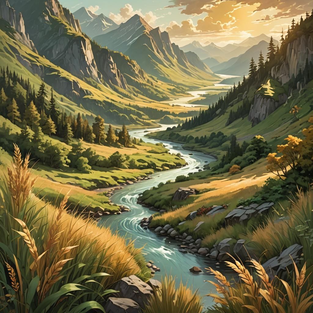 Lush Summer Wind Rustles Through Fantasy Landscape