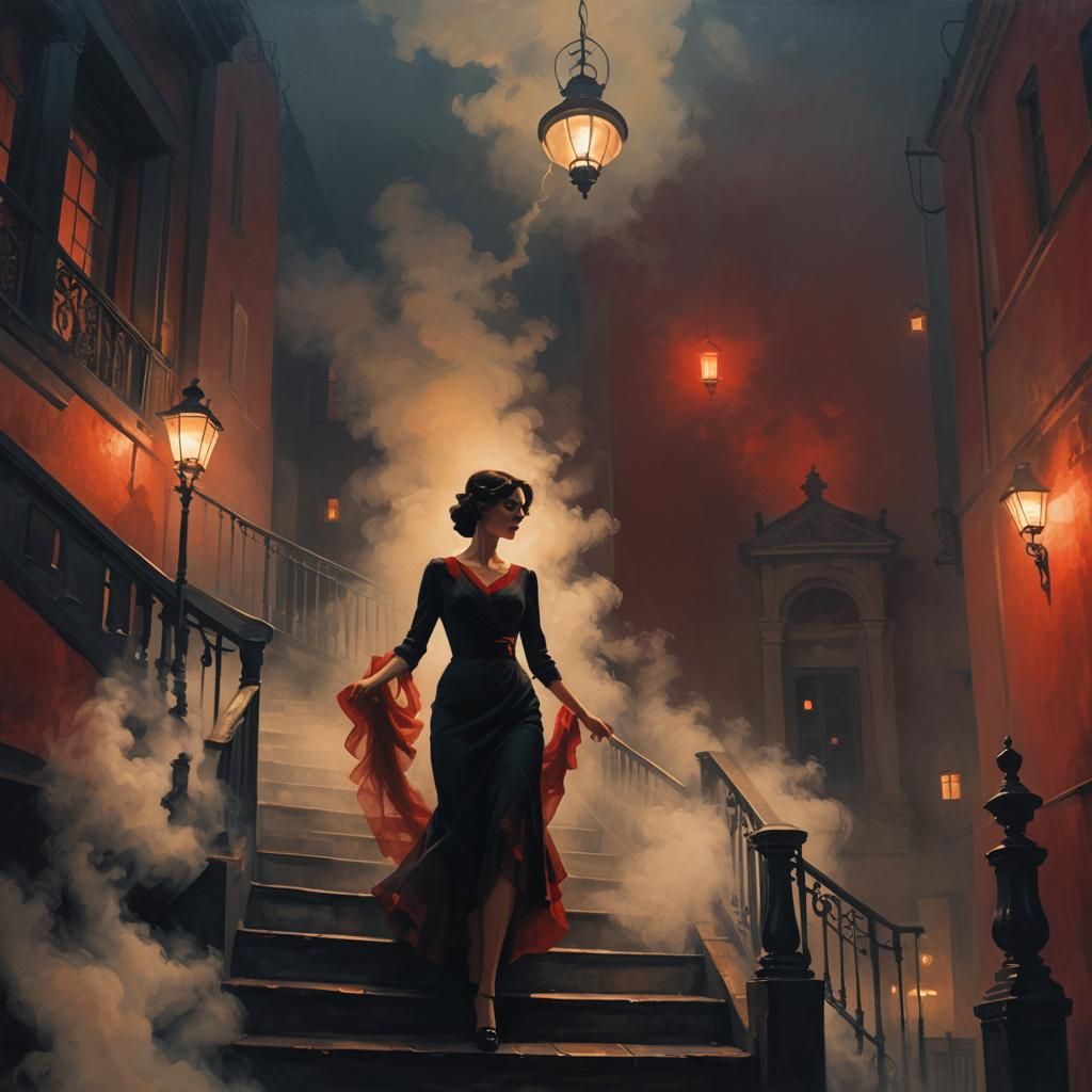 Sinister Neofauvist Woman in Mist, Tenebrism