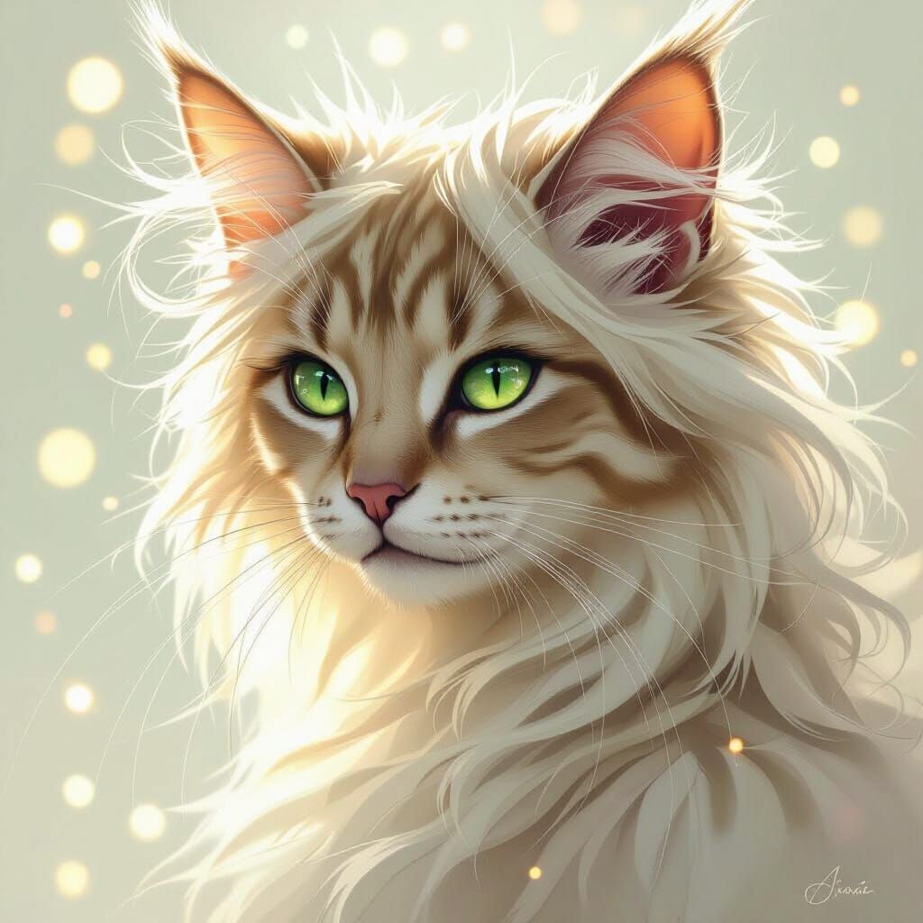 Mature Cat Woman with Fluffy Ears in Fantasy Art Style