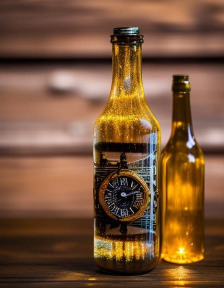 Cuckoo Clock Inside Glass Bottle: Hyperrealistic Photo