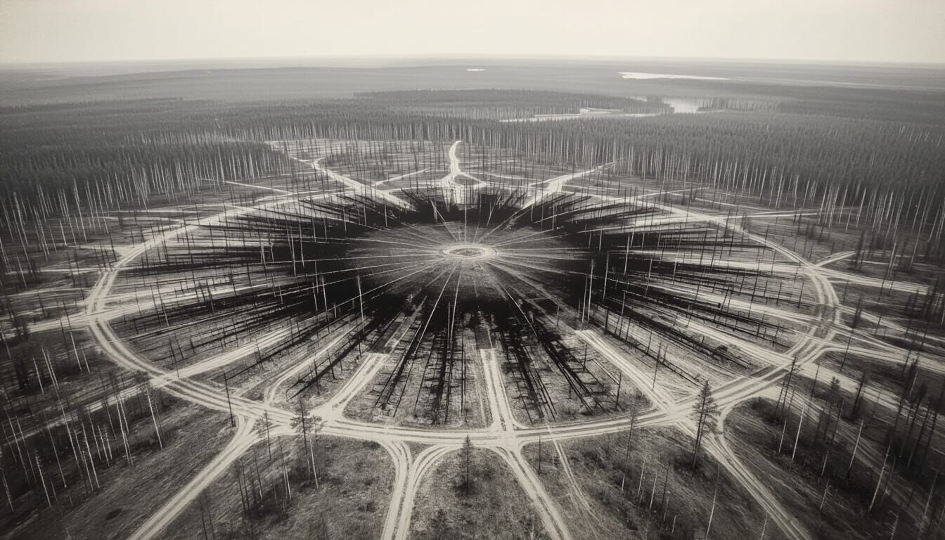 Tunguska Impact Site: Early 20th Century Aerial Survey Photo