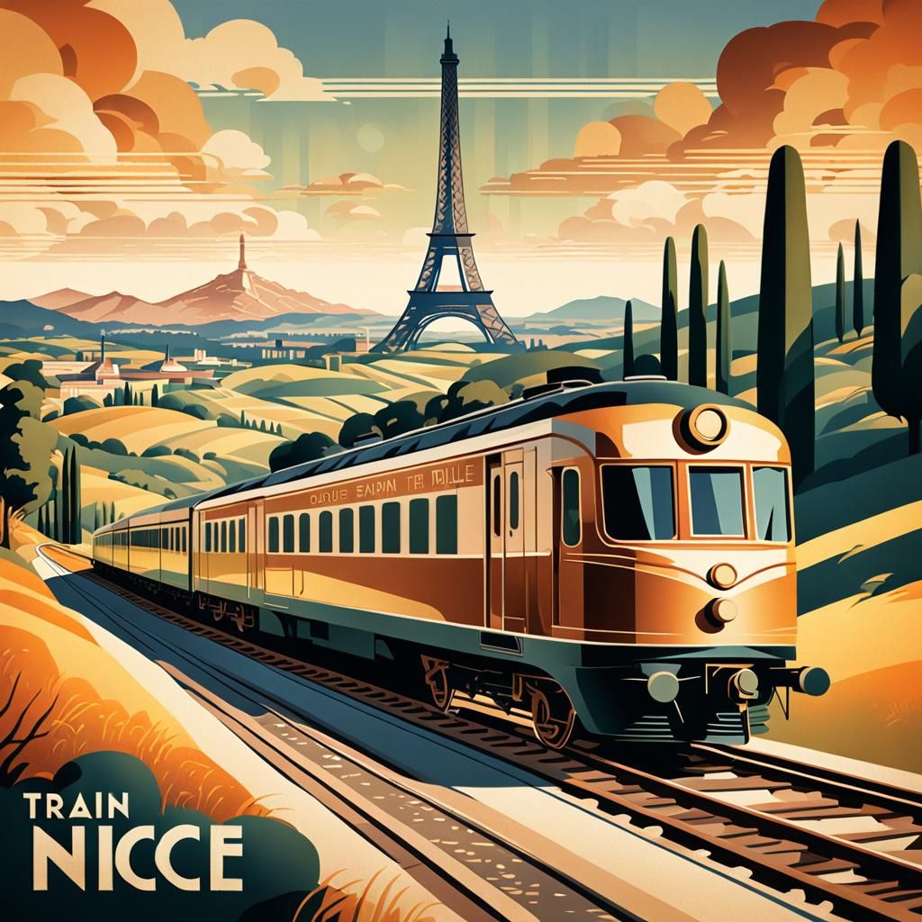 Vintage Art Deco Train Travel Poster