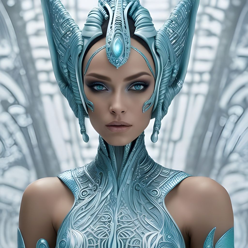 Porcelain Alien Beauty in Cyan and Turquoise