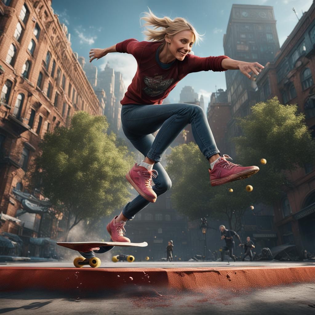 Cameron Diaz Kickflip: Detailed Matte Painting
