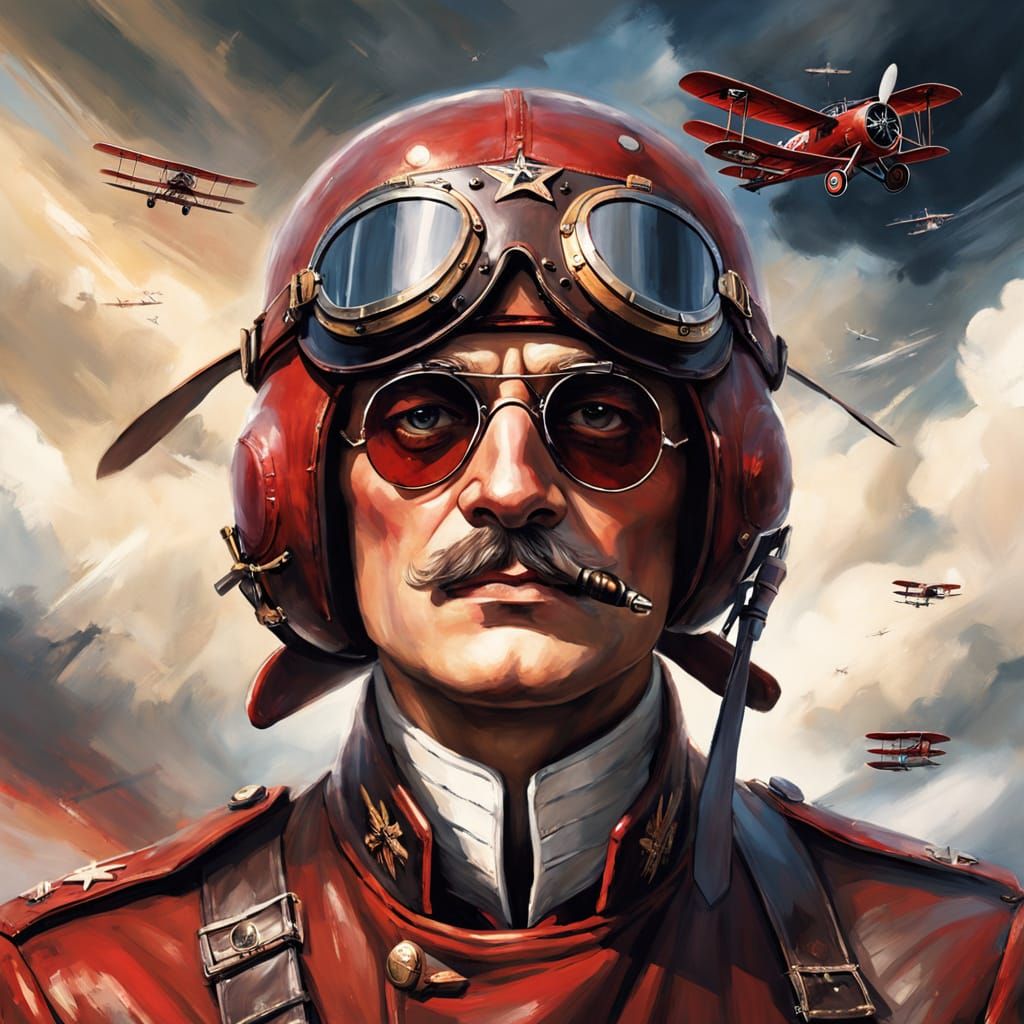 A realistic portrait of the Red Baron, Manfred von Richthofe...