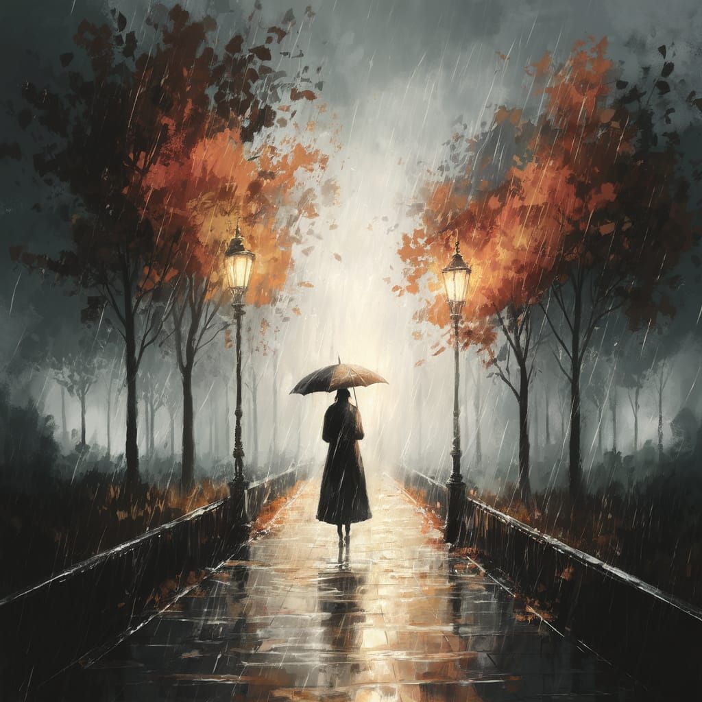 Ethereal Rainy Evening in a Park