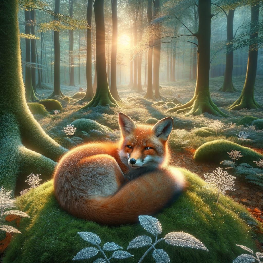Fox Resting in Enchanting Forest