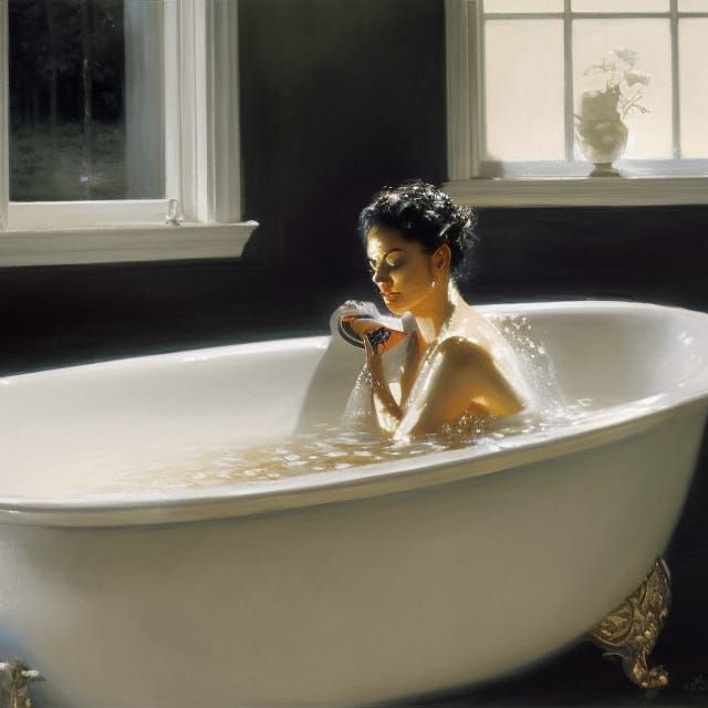 Woman Relaxing in Bathtub in Sinister Victorian Style