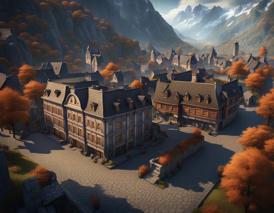 18th Century Townhouses in Matte Painting Style