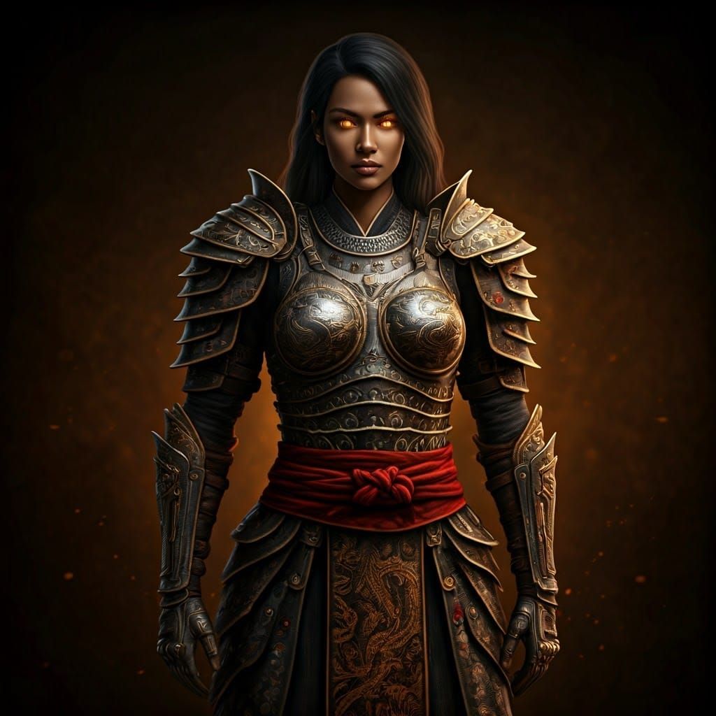 Armored Warrior Woman with Golden Eyes