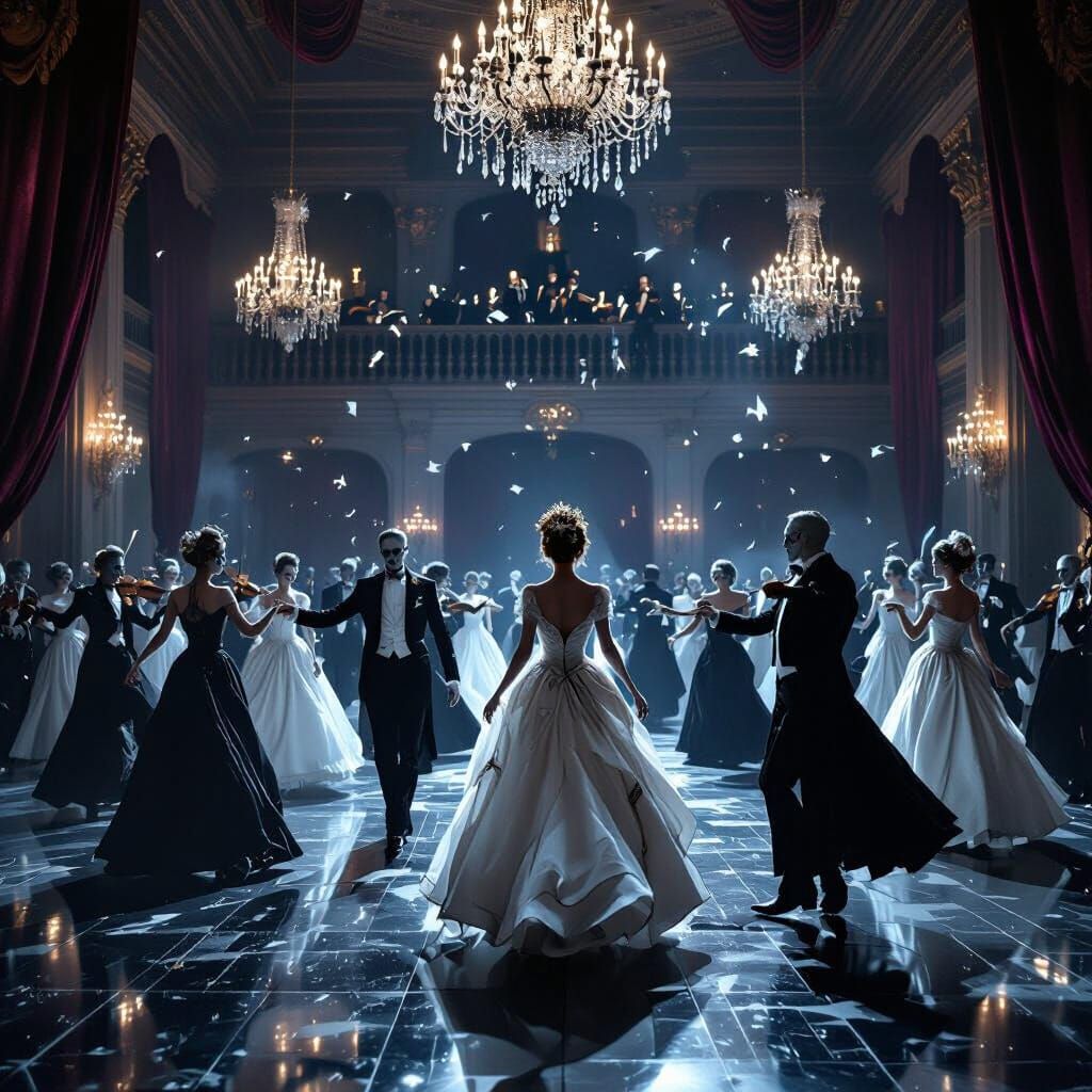 Ghostly Ballroom Waltz: Zombies Dance Under Spectral Moonlig...