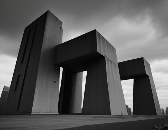 Colossal Stone Giantess in Geometric Brutalist City