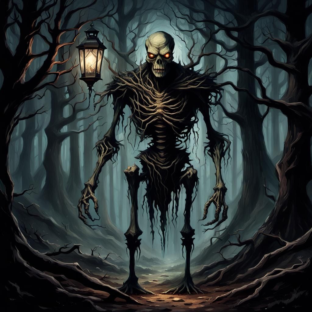Menacing Mirror Creature in Dark Fantasy Forest