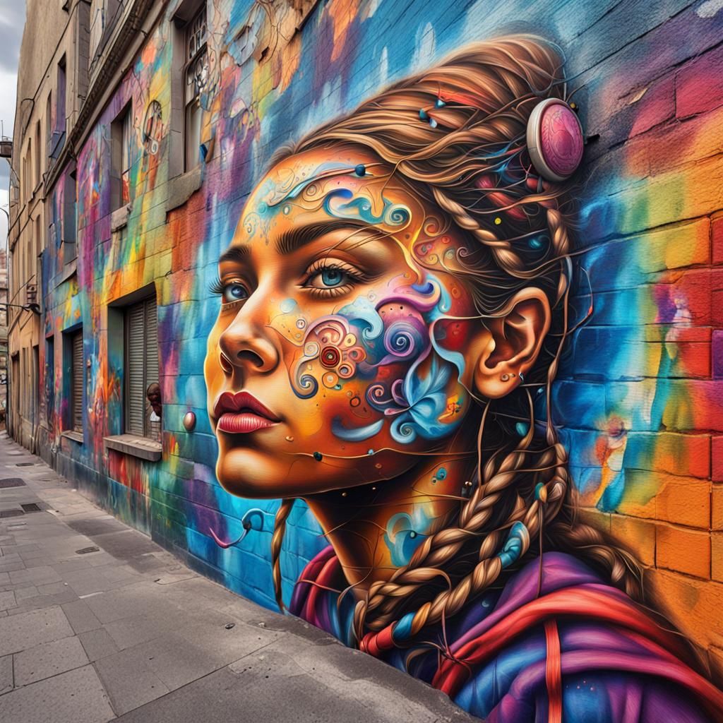 Hyperrealistic Street Art Dream Weaver in City