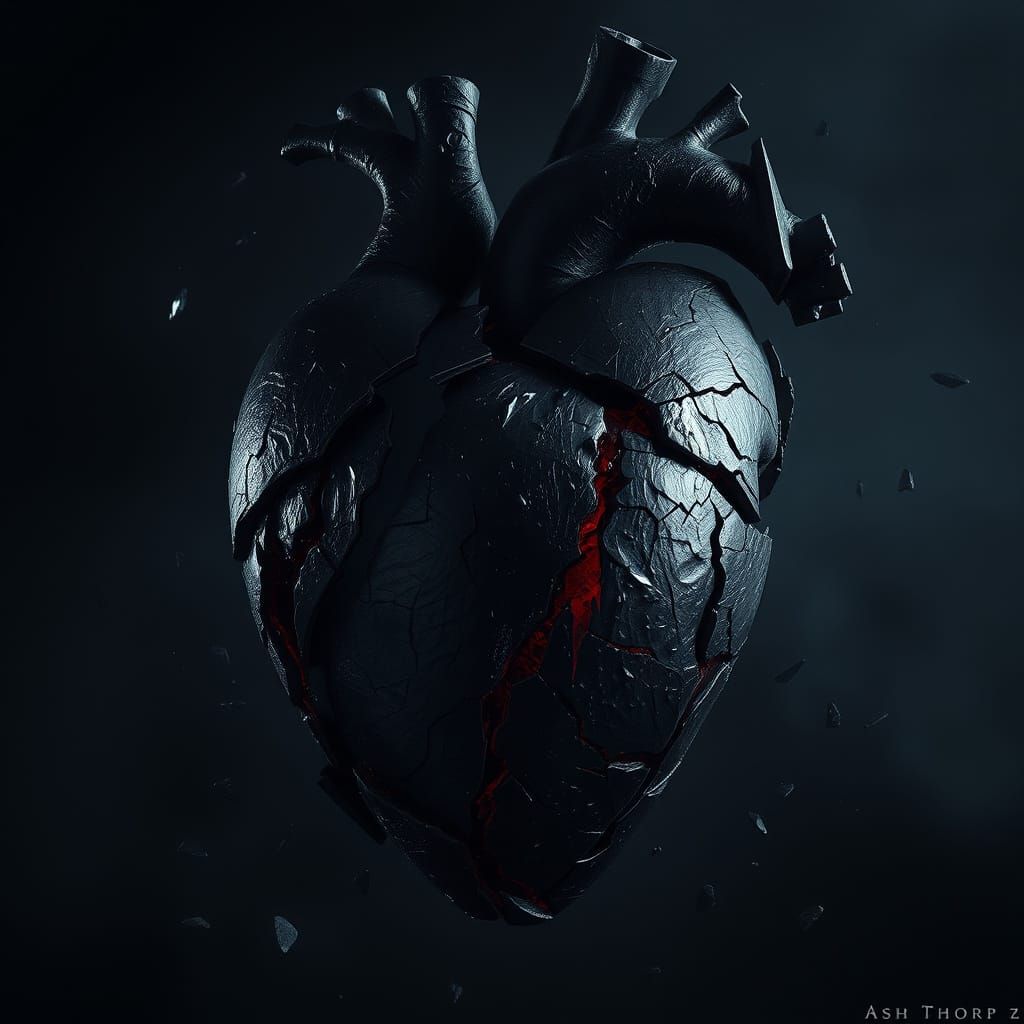 Shattered Black Heart in Dark Digital Art Style