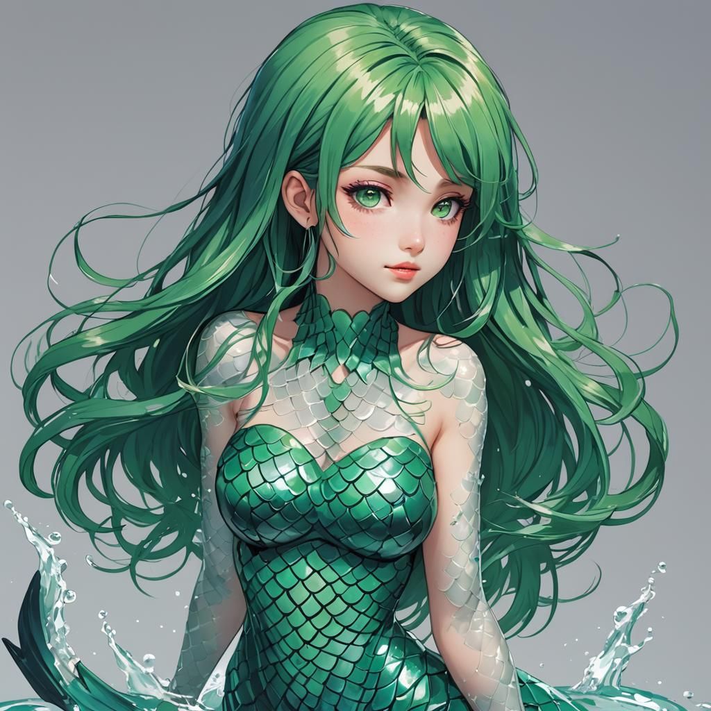 Anime Mermaid with Green Hair