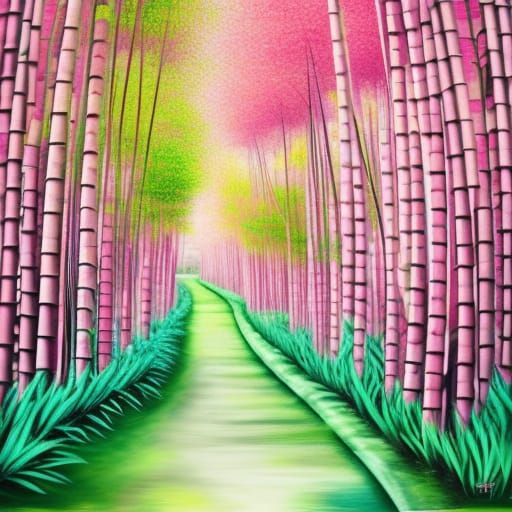 Pink Bamboo Forest in Graffiti Splash Art Style