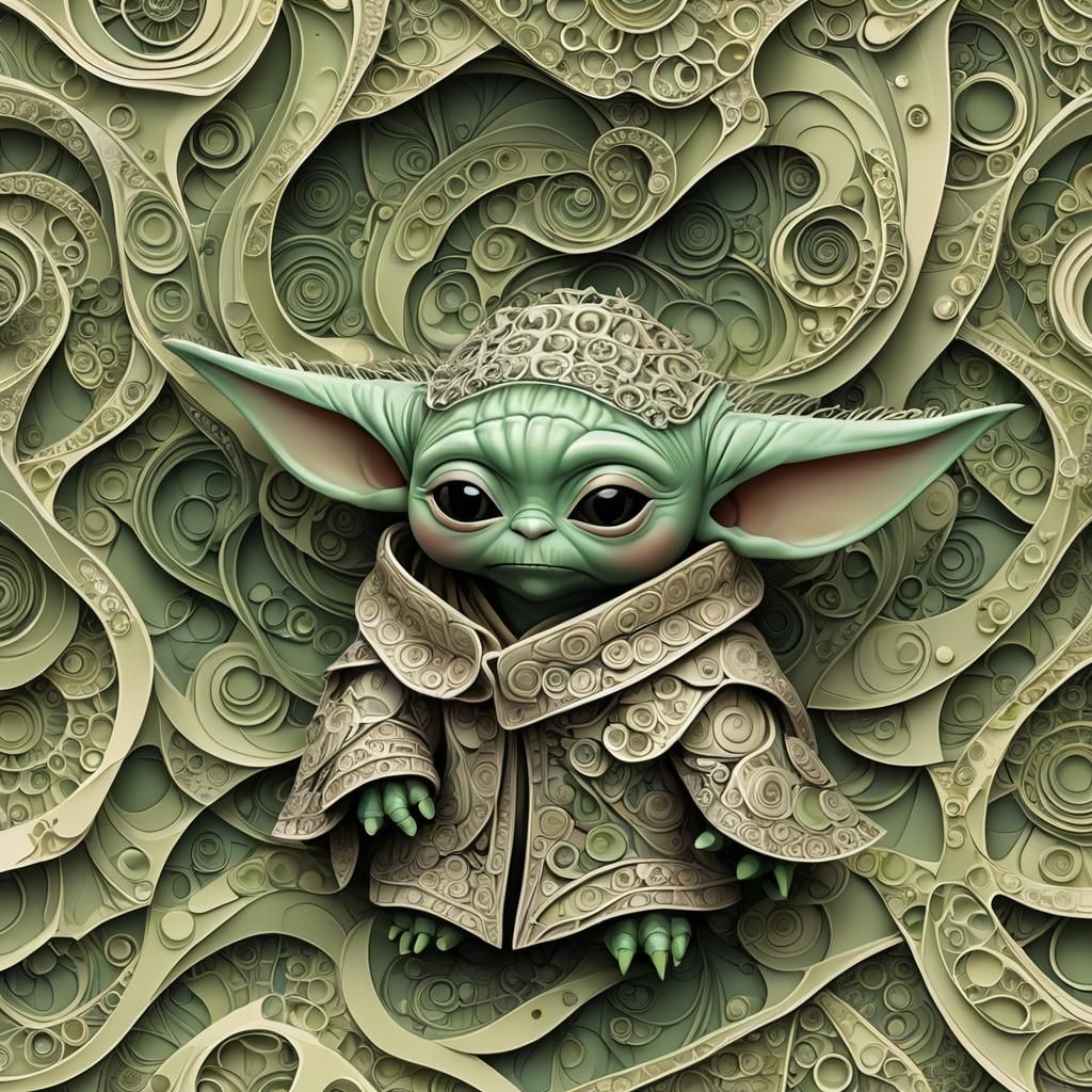 Grogu Baby Yoda in Abstract Vector Fractal Style