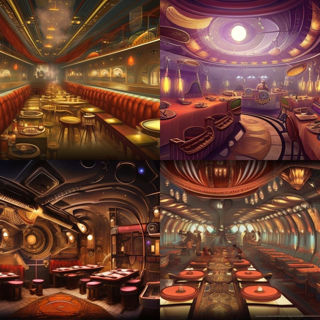 Steampunk Indian Restaurant in Space: Digital Matte Painting