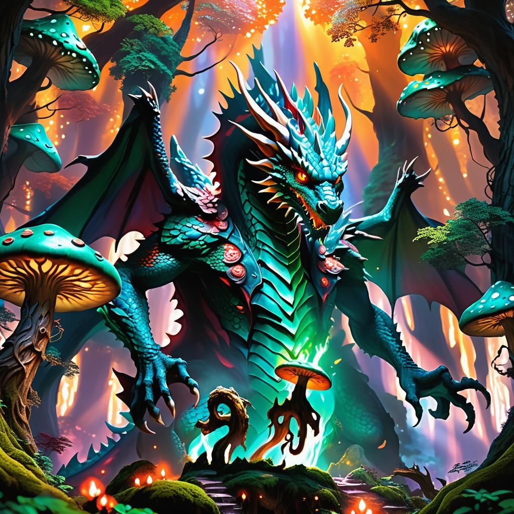 Majestic Dragon in Mystical Forest: Fantasy Concept Art