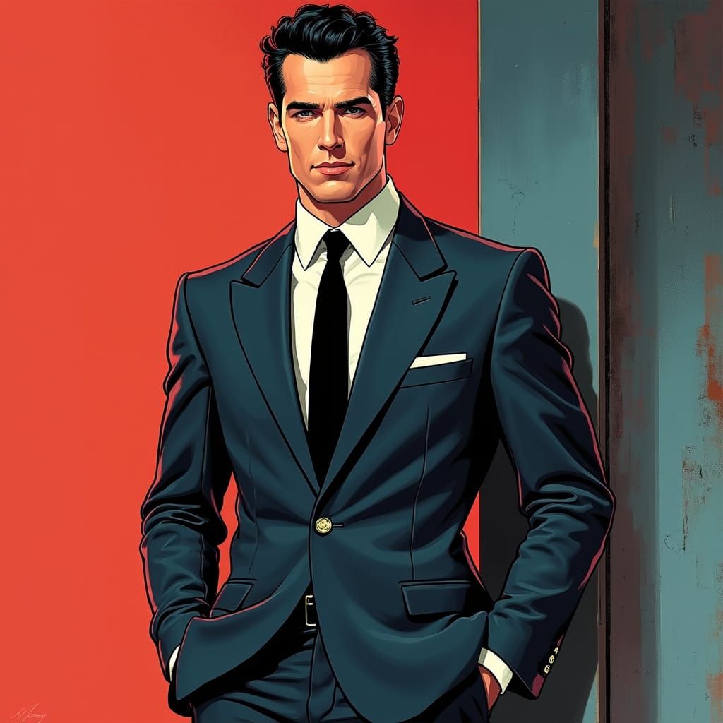 Charming Mad Men Icon in Retro Futuristic Style