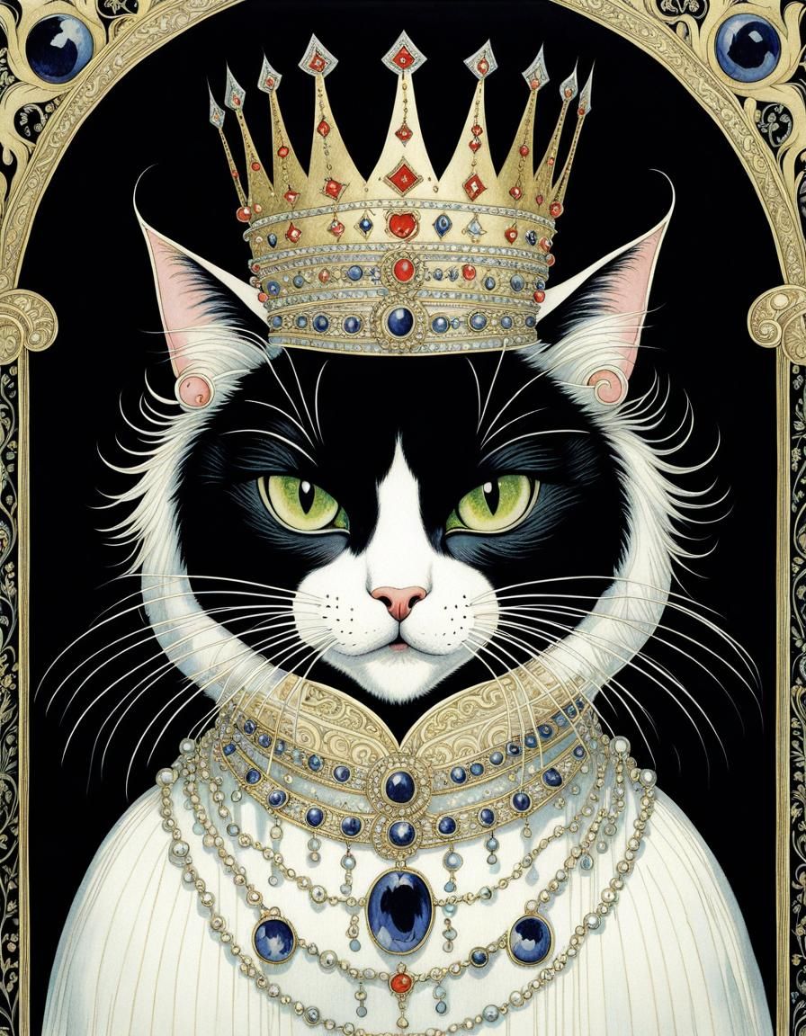Regal Angry Cat Portrait in Kay Nielsen Style