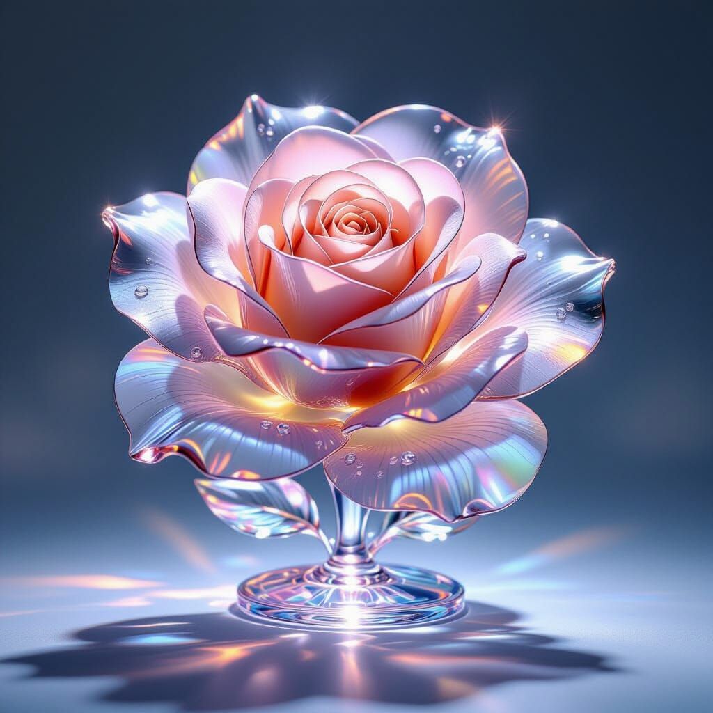 Intricate Glass Rose Sculpture with Dew Drops