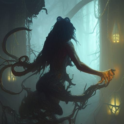 Horrifying Cookie Monster Portrait in Dark Fantasy Style